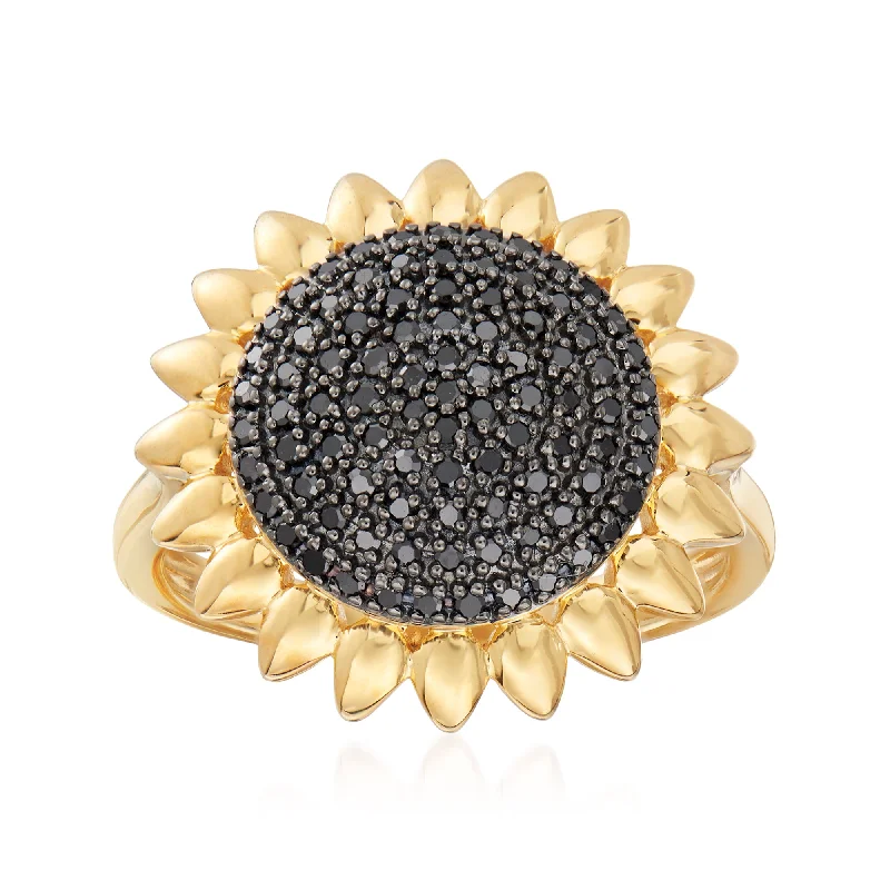 women custom-made engagement rings -Ross-Simons Black Diamond Sunflower Ring in 18kt Gold Over Sterling