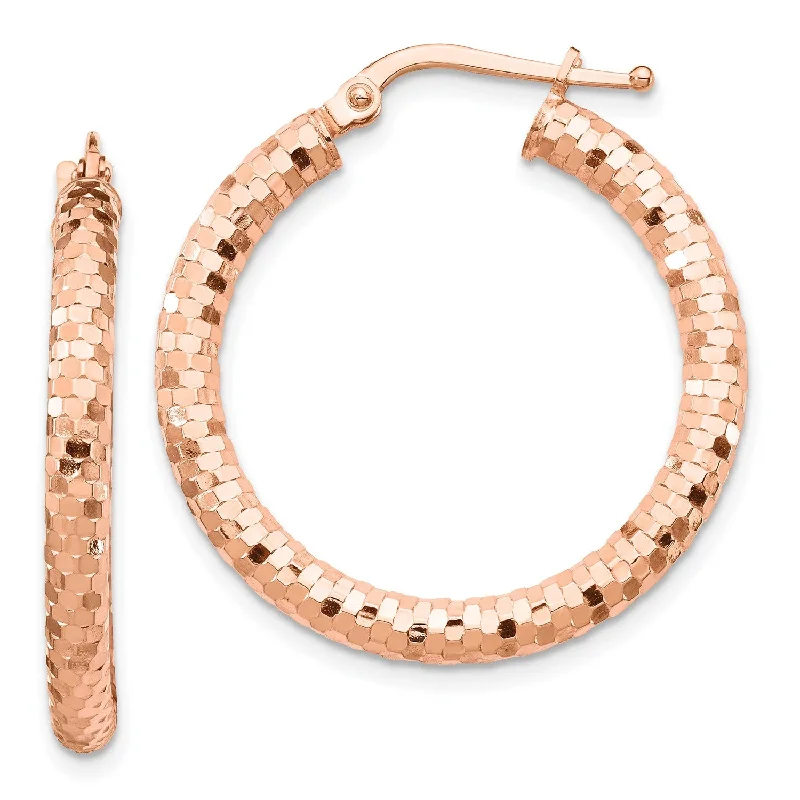 women statement gold earrings -14KT Rose Gold 20X3MM Diamond-cut Hoop Earrings