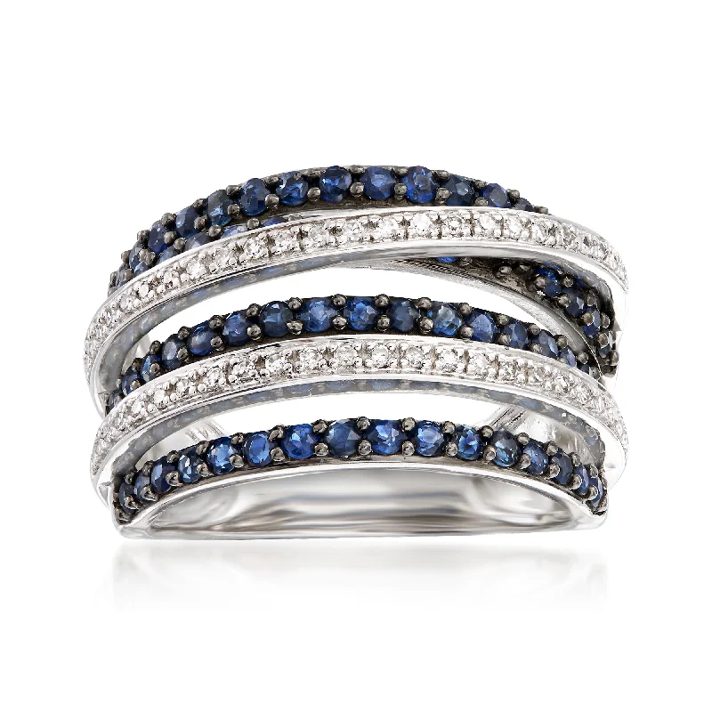 women custom-designed engagement rings -Ross-Simons Sapphire and . Diamond Highway Ring in Sterling Silver