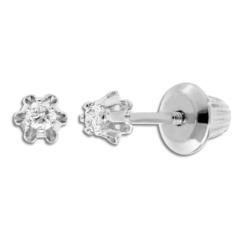 women personalized earrings -Kiddie Kraft 14KT White Gold 1/12 CTW Round Diamond Childrens Stud Earrings