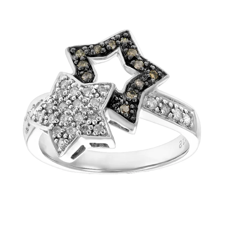 women custom engagement rings -1/4 cttw Champagne and White Diamond Fashion Star Ring 14K White Gold