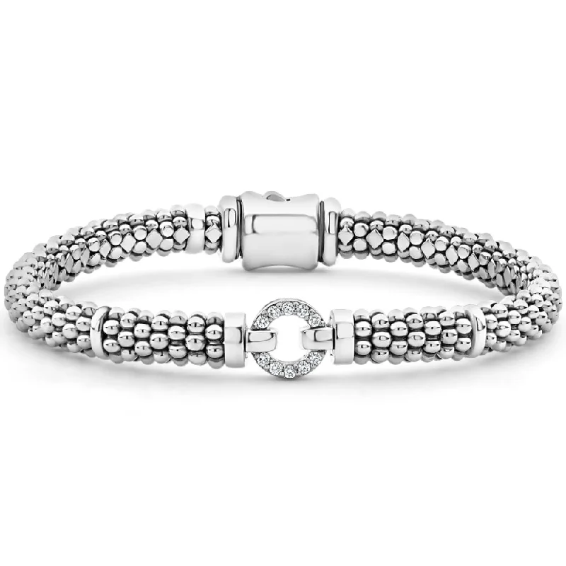 women fashion bangles -Lagos Enso Silver Diamond Circle Caviar Bracelet