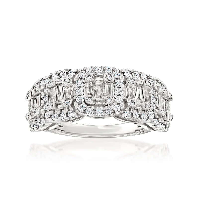 women cushion-cut engagement rings -Ross-Simons Round and Baguette Diamond Ring in Sterling Silver