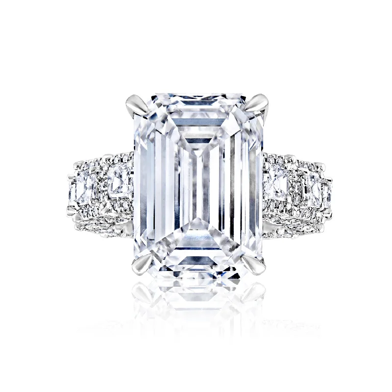 women cocktail statement rings -Liliya 22 Carats G VS2 Emerald Cut Lab-Grown Diamond Engagement Ring in 18k White Gold