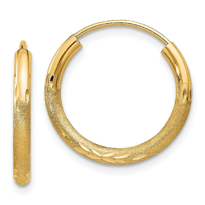 women affordable gold earrings -14KT Yellow Gold 18X2MM Diamond-cut Endless Hoop Earrings