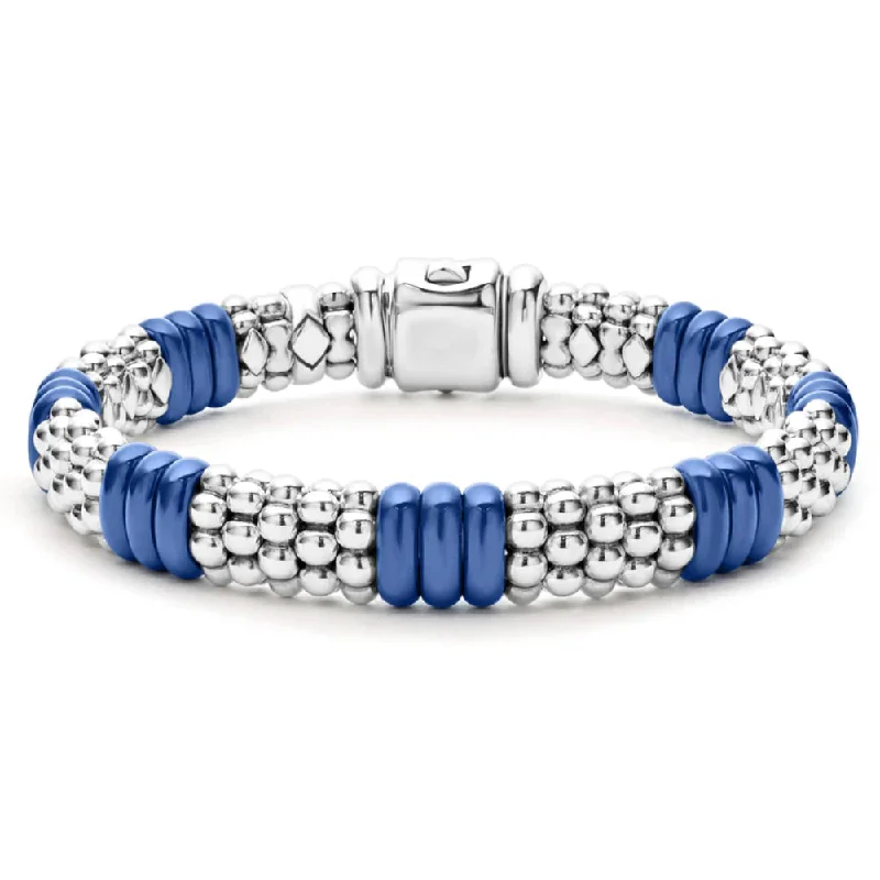 women thick bangles -Lagos Blue Caviar Ceramic Caviar Beaded Bracelet, 9mm