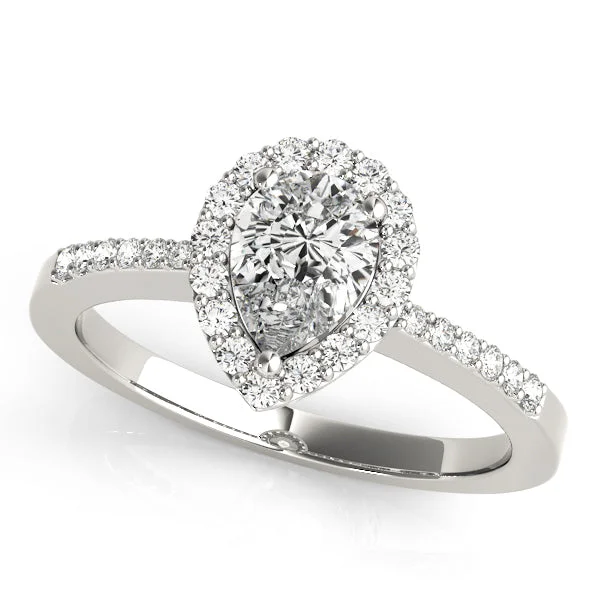 women silver engagement rings -14kt White Gold Pear-Shaped Halo Engagement Ring Setting