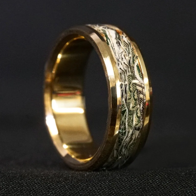 women antique rings -Solid Gold and Shredded Cash Glowstone Ring