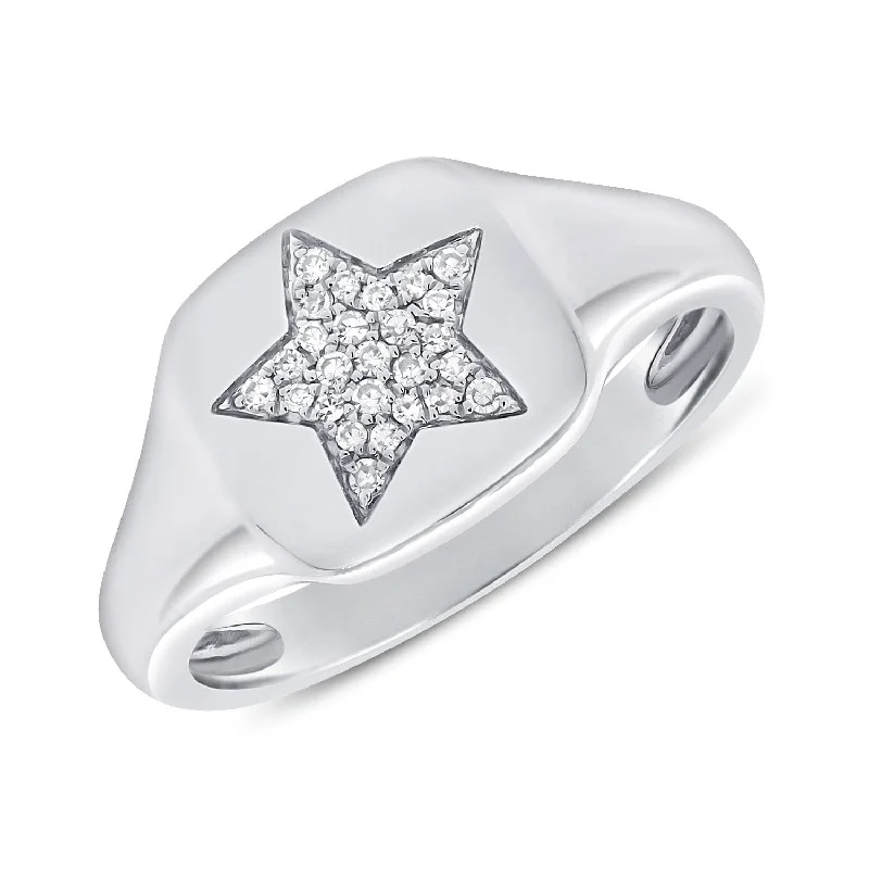 women birthstone rings for women -14k Gold & Diamond Star Signet Ring