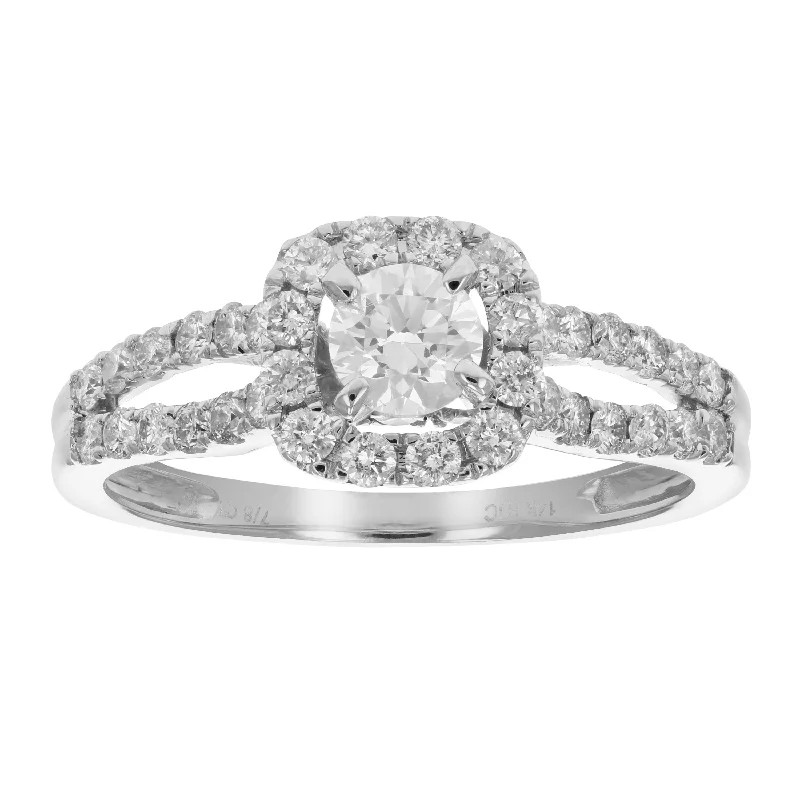 women classic princess-cut engagement rings -7/8 cttw Diamond Wedding Engagement Ring 14K White Gold Halo Bridal Style