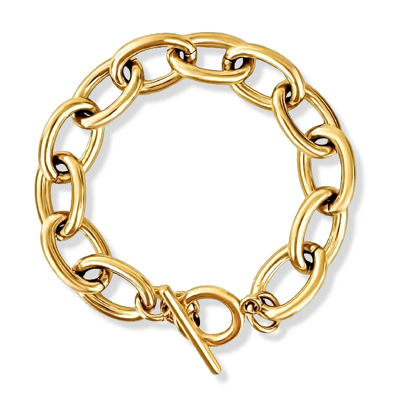 women men’s leather bracelets -Allegra Chunky Oval Chain Toggle Bracelet