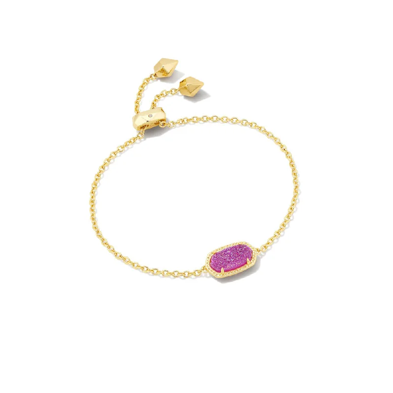 women elegant bangles -Kendra Scott Elaina Gold Delicate Adjustable Chain Bracelet in Mulberry Drusy