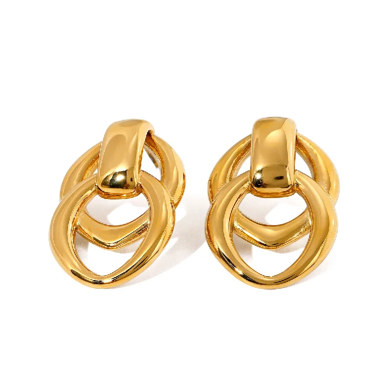 women stud earrings -Linked Oval Drop Earrings