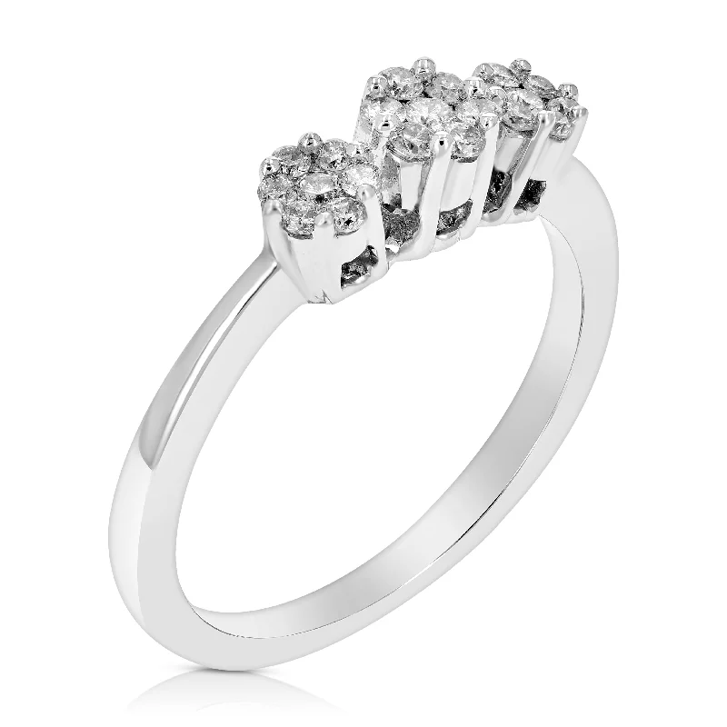 women heart-shaped engagement rings -1/4 cttw 3 Stone Diamond Engagement Ring 14K White Gold Cluster Composite