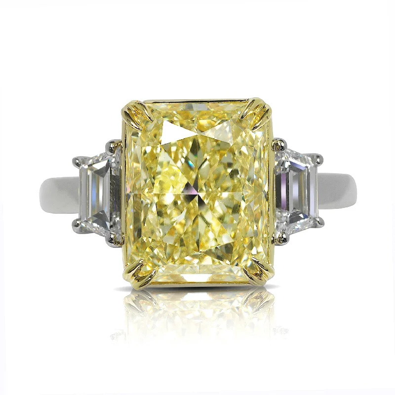 women halo rings -INTI 6 CARAT RADIANT CUT VS2 CLARITY FANCY YELLOW  DIAMOND ENGAGEMENT RING PLATINUM GIA CERTIFIED 6 CT BY MIKE NEKTA