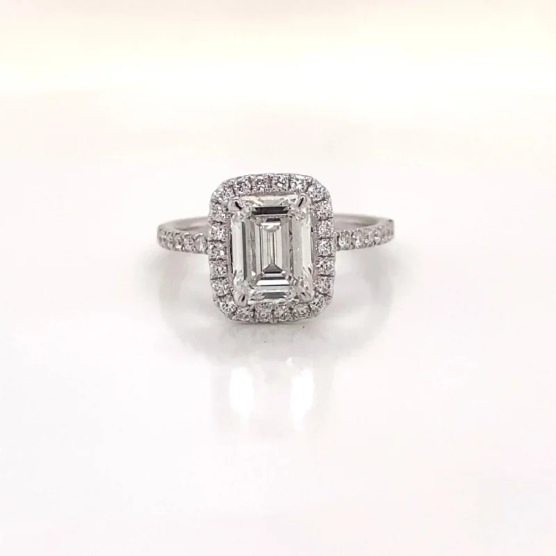 women silver wedding rings -LILAH 6 Carat Emerald Cut Lab Grown Diamond Engagement Ring. Three-Stone. IGI Certified