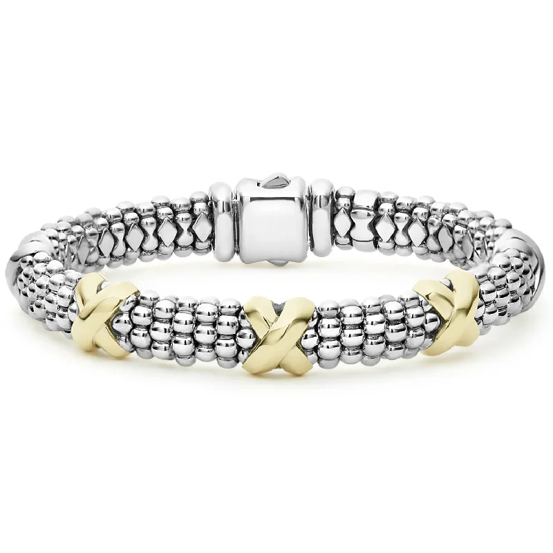 women customized charm bracelets -Lagos Signature Caviar Three Station "X" Bracelet 9mm