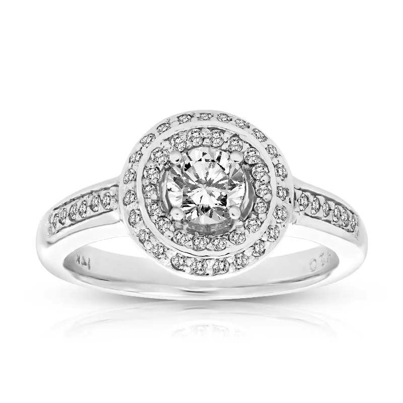 women creative engagement rings -3/4 cttw Diamond Engagement Ring 14K White Gold Round Bridal Wedding