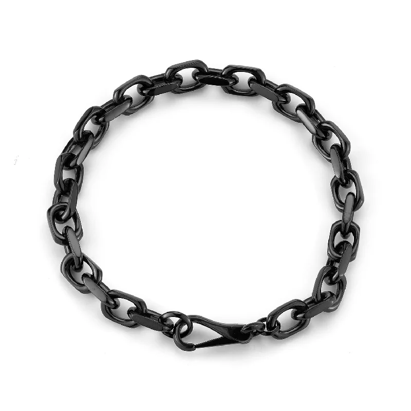 women elegant bracelets -SAXON STERLING SILVER, BLACK RUTHENIUM CABLE CHAIN LINK BRACELET WITH SPRING CLASP