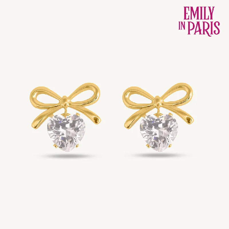 women gold stud earrings -Zircon & Bow Stud Earrings