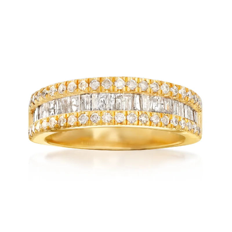 women bold engagement rings -Ross-Simons Round and Baguette Diamond Ring in 18kt Gold Over Sterling