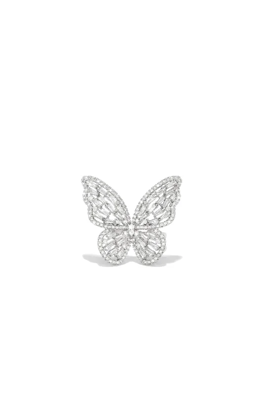 women gold-plated rings -My Baby CZ Adjustable Butterfly Ring - Silver