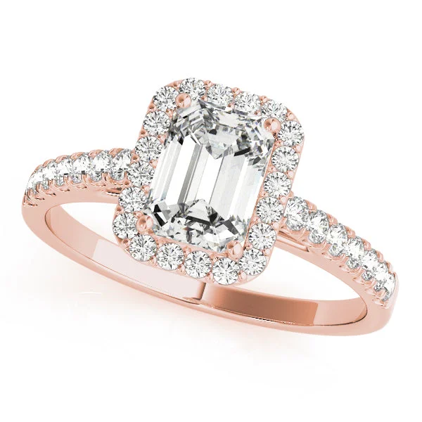 women eco-friendly engagement rings -14kt Rose Gold Emerald Cut Halo Engagement Ring Setting