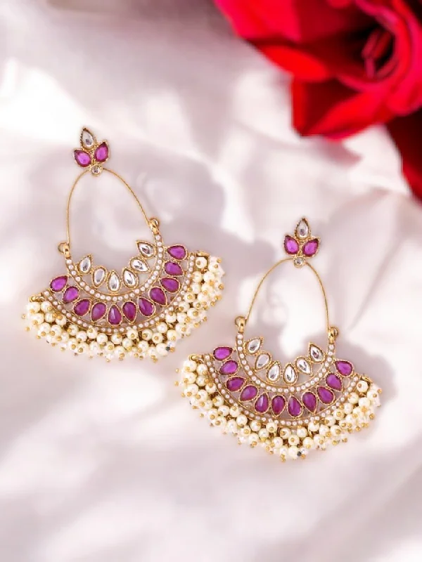 women pearl stud earrings -Purple Yuvika Chandbalis