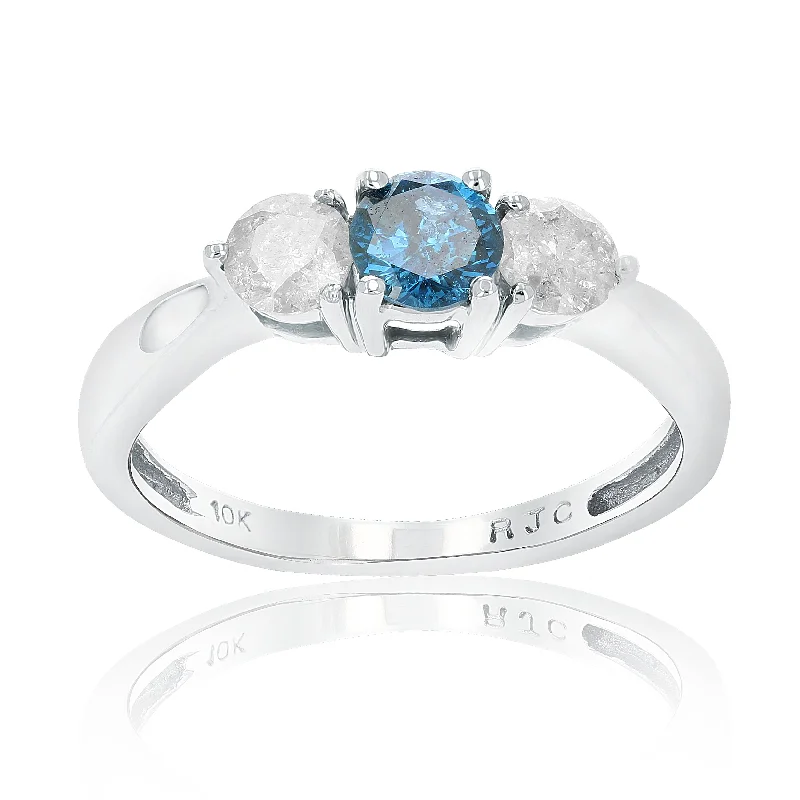 women sapphire and diamond engagement rings -1 cttw 3 Stone Blue and White Diamond Engagement Ring in 10K White Gold