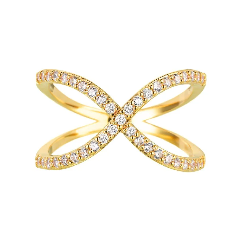 women stacked wedding rings -Yellow Gold Crossover Ring