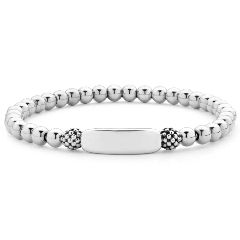 women timeless bracelets -Lagos Signature Caviar Silver Station Stretch Bead Bracelet