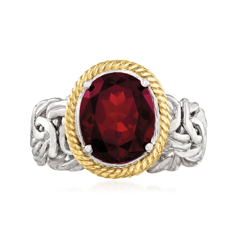 women double halo engagement rings -Ross-Simons Garnet Byzantine Ring in Sterling Silver and 14kt Yellow Gold