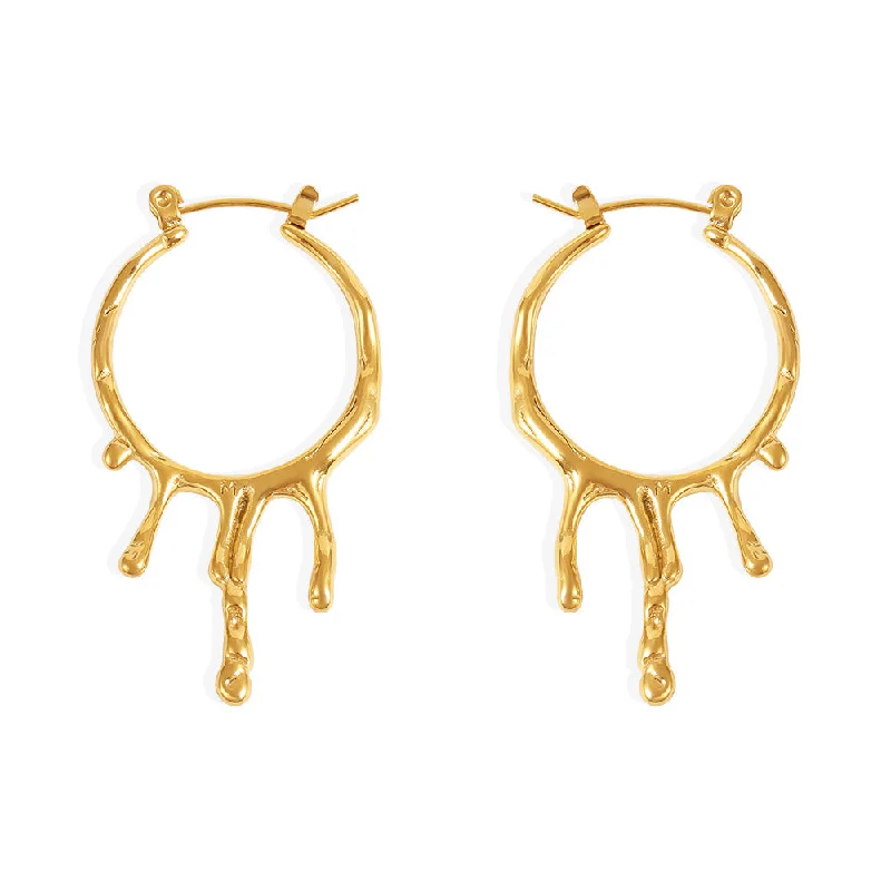 women long earrings -Round Dripping Hoop Earrings