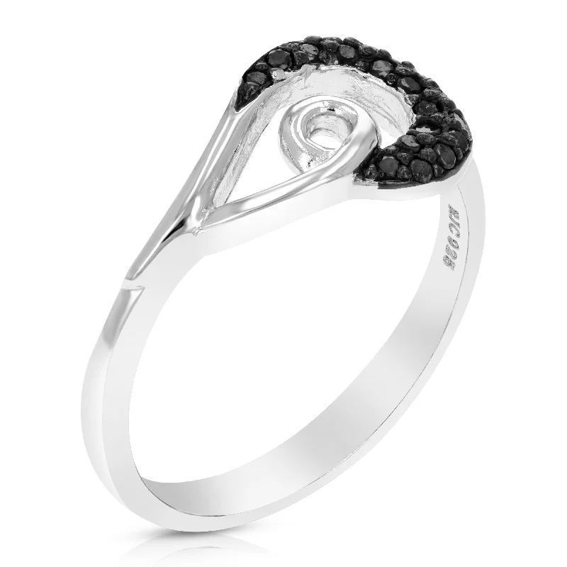 women colored gemstone engagement rings -1/5 cttw Black Diamond Ring .925 Sterling Silver with Rhodium Plating