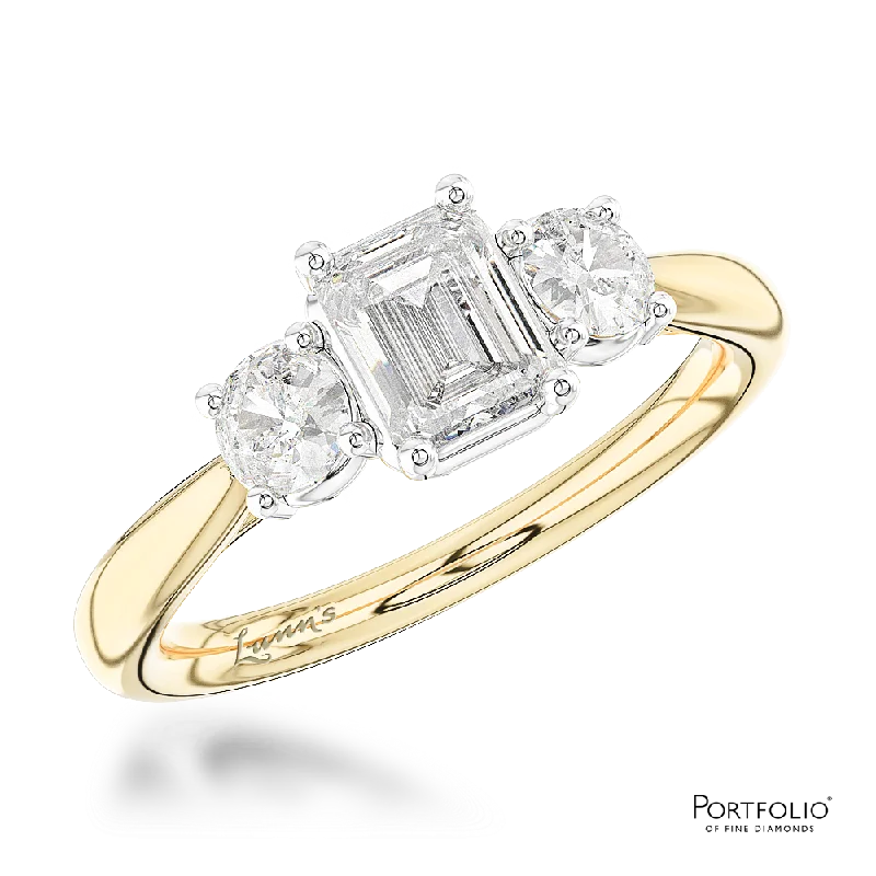 women halo rings -Three Stone 0.53ct E VS2 Diamond Yellow Gold/Platinum Ring