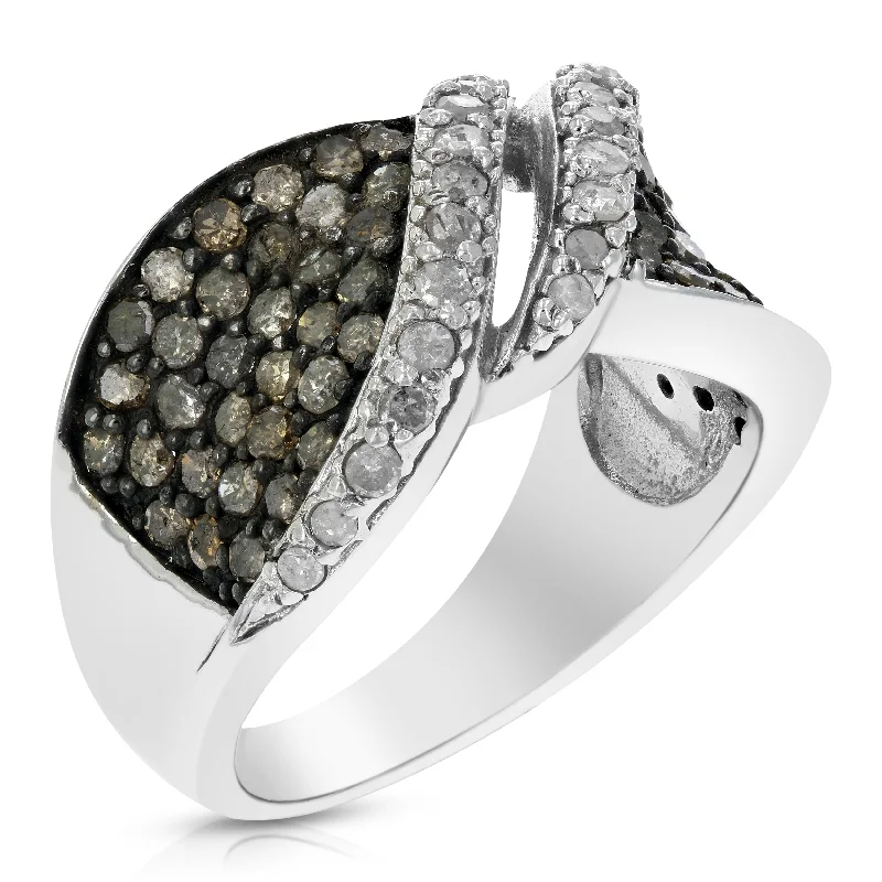 women eternity engagement rings -1.55 cttw Champagne and White Diamond Ring .925 Sterling Silver Rhodium