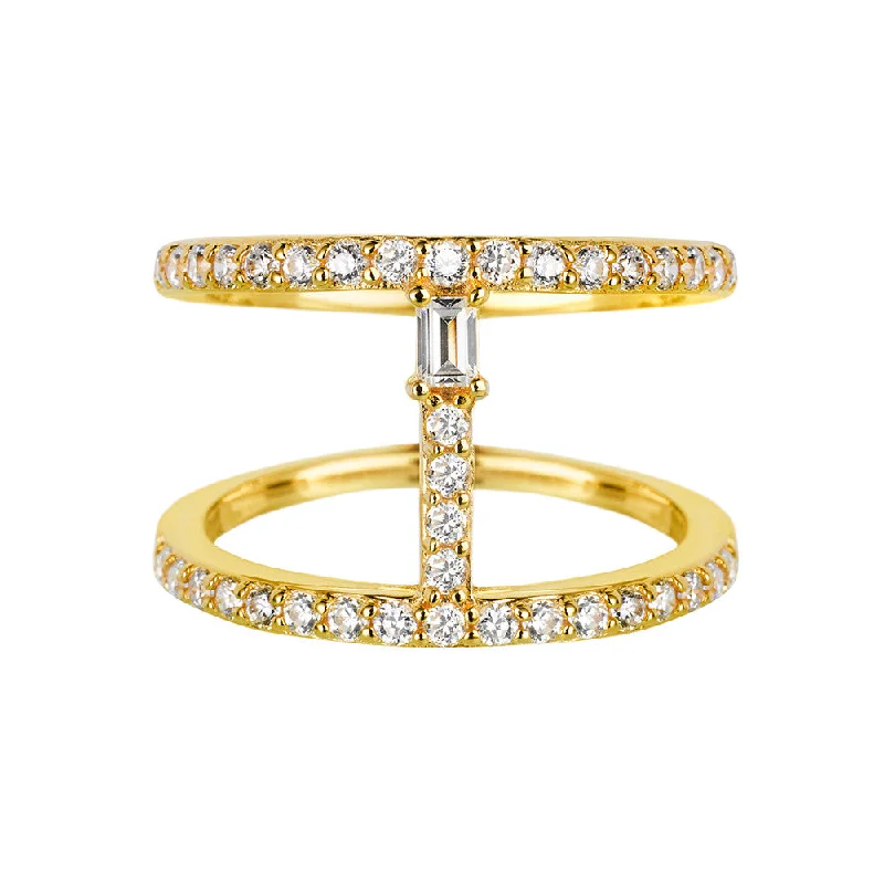 women heart-cut rings -Yellow Gold Bar Ring