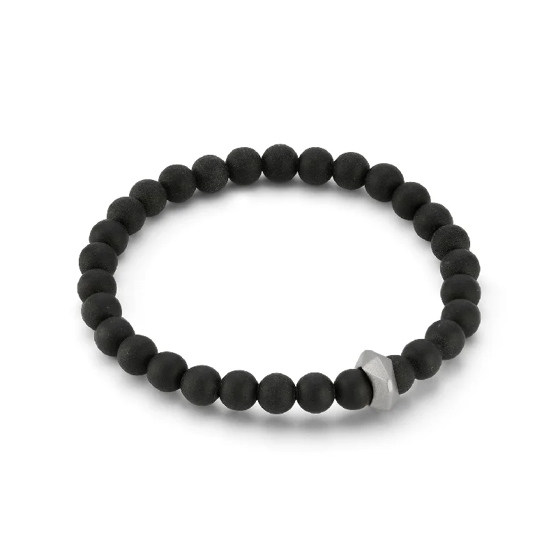 women luxury bracelets -SYDNEY MATTE ONYX AND STERLING SILVER ORIGAMI BEADED BRACELET