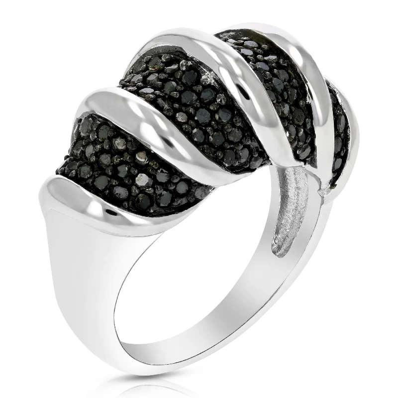 women wedding and engagement rings -1.30 cttw Black Diamond Ring .925 Sterling Silver with Rhodium Plating