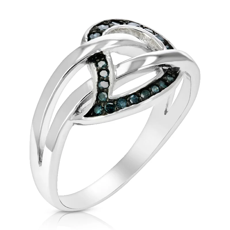 women custom-made engagement rings -1/5 cttw Blue Diamond Leaf Ring .925 Sterling Silver with Rhodium Plating