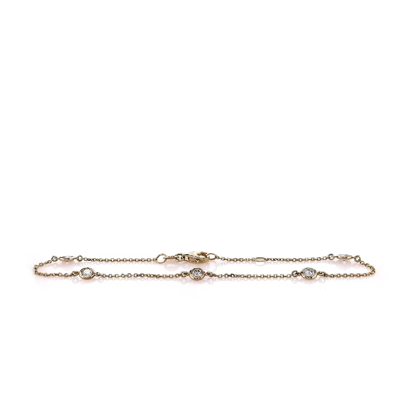 women rose gold bracelets -14k Yellow Gold 7.5" Diamonds By The Yard Diamond Station Bracelet