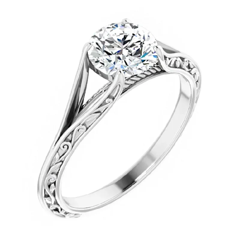 women diamond engagement rings -14K White Gold 6.5 mm Solitaire Flower Engagement Ring