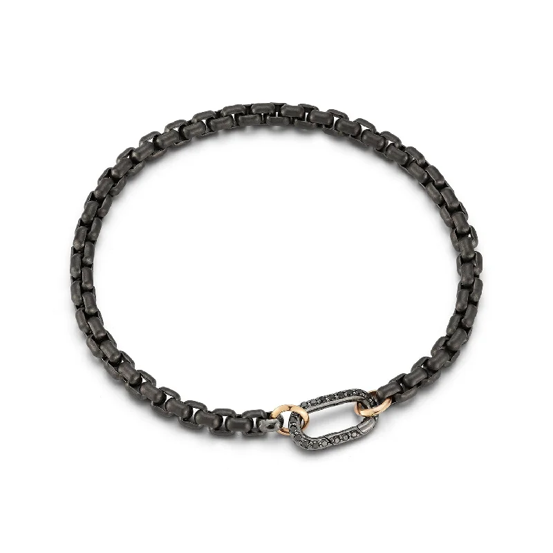 women timeless bracelets -SAXON STERLING SILVER CHAIN LINK BRACELET WITH 18K BLACK GOLD AND BLACK DIAMOND ELONGATED CLASP