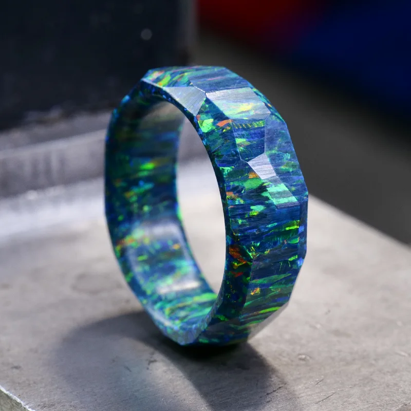 women stacked wedding rings -Dragon Scale Opal Ring