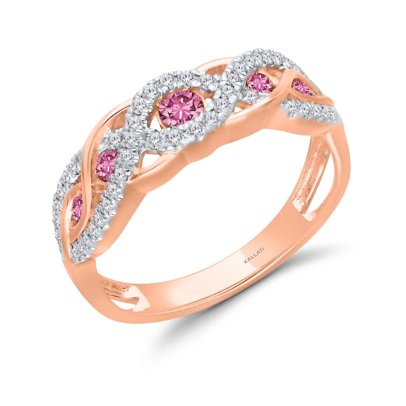 women trendy rings -Kallati Pink Sapphire Diamond Infinity Band