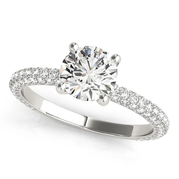 women simple engagement rings -14kt White Gold Round Cut Pavé Engagement Ring Setting