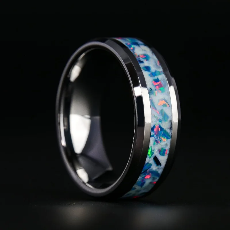 women unique rings -Blue Fire Opal Glowstone Ring