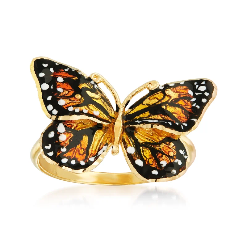 women custom engagement ring designs -Ross-Simons Italian 18kt Yellow Gold Butterfly Ring With Enamel