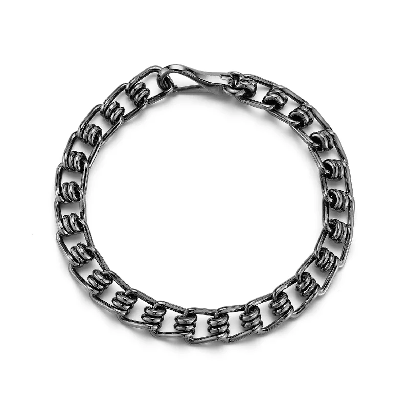 women sleek bracelets -HUXLEY BLACK STERLING SILVER AND BLACK RHODIUM COIL LINK BRACELET