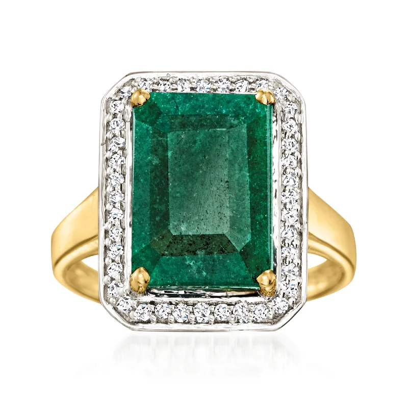 women chic engagement rings -Ross-Simons Emerald and . Diamond Ring in 14kt Yellow Gold